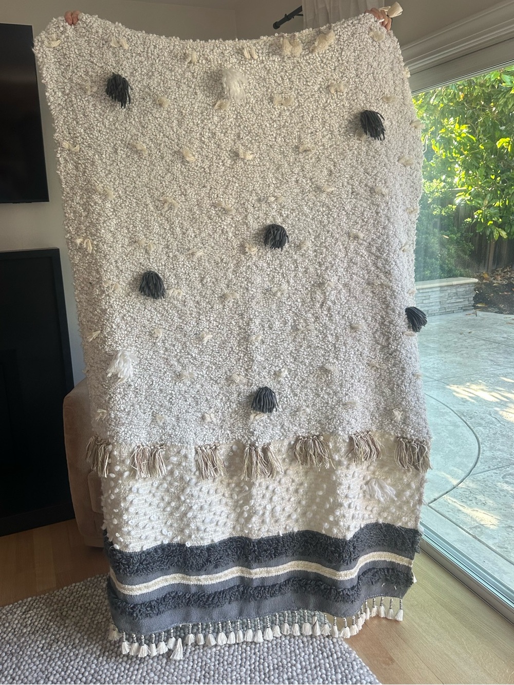 Cozy Cream Textured Tassel Throw